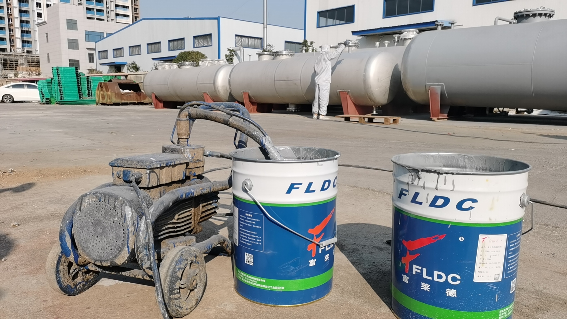 富萊德不銹鋼專用底漆和丙烯酸聚氨酯銀粉漆在工業(yè)儲(chǔ)罐外壁耐候保色防腐涂裝應(yīng)用